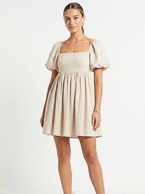 MABLE Ivory Cotton Puff Sleeve Mini Dress Size Small